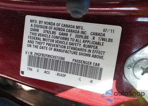 2012 Honda Civic Ex from USA, damaged, VIN 2HGFB2F89CH515366